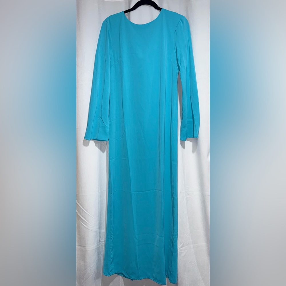 Casual Blue Maxi Dress with Bishop Sleeves